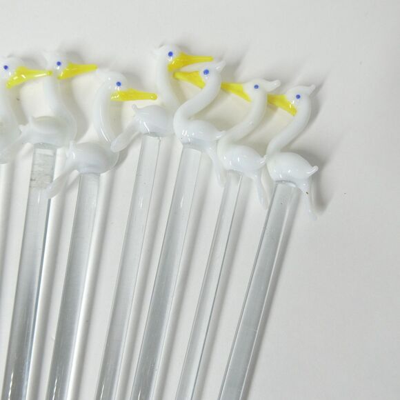 Cocktail Stirrers White Birds Hand Blown Glass Set of 16 Vintage Swizzle Sticks - Picture 11 of 11